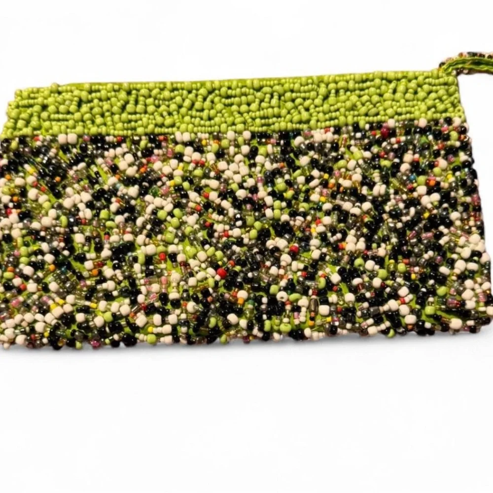 Beaded Clutch Bag - Green and Multicolor